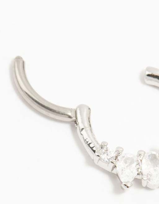 Lovisa - Pendiente de aro plateado de titanio con cierre de bisagra, colgante y circonitas, 3 de 4