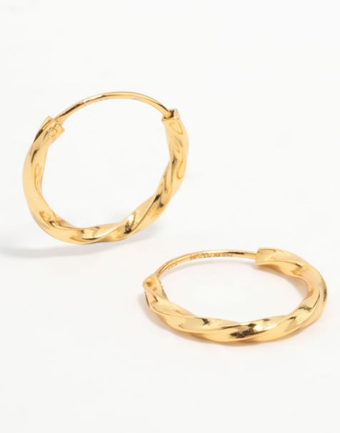 Lovisa - Pendientes de aro dorados de 15 mm con diseño retorcido de plata de ley chapada en oro - view 1