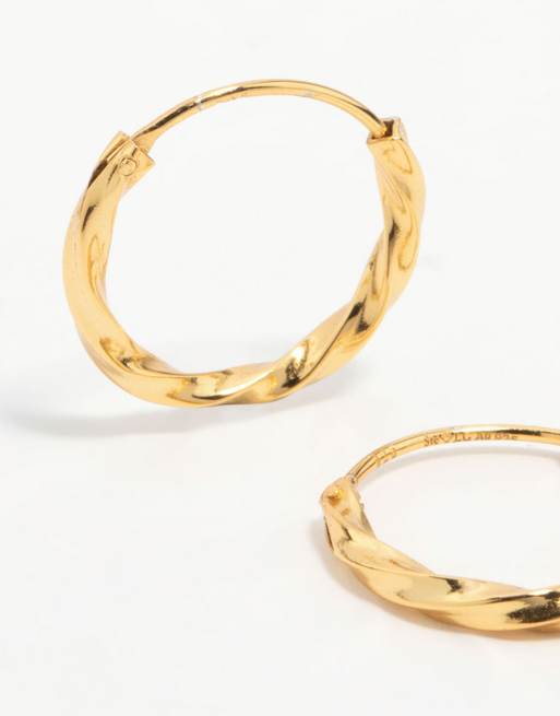 Lovisa - Pendientes de aro dorados de 15 mm con diseño retorcido de plata de ley chapada en oro, 3 de 4