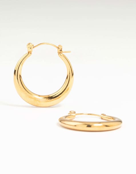 Lovisa - pendientes de aro en forma de media luna de acero inoxidable chapado en oro, 18 mm, en dorado - view 1