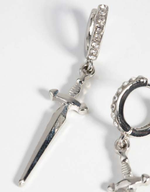 Lovisa - Pendientes de aro pequeños plateados con diseño de daga, 4 de 4