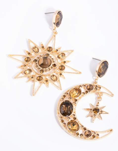 Lovisa - Pendientes dorados llamativos con diseño de estrella y luna - view 1