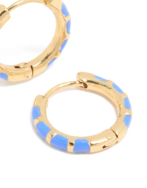 Lovisa - Petites créoles en acier inoxydable étanche plaqué or avec émail bleu effet bambou - Doré, 3 de 5