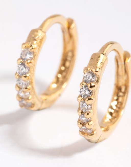 Lovisa - Petites créoles en argent massif plaqué or avec zircons cubiques - Doré, 4 de 4