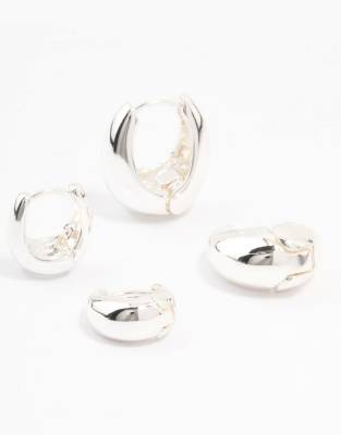 Lovisa - Petites créoles ovales de tailles variées en plaqué argent-Argenté