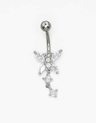 Lovisa - Piercing a barretta per ombelico color argento in titanio con dettagli a goccia in zirconia cubica
