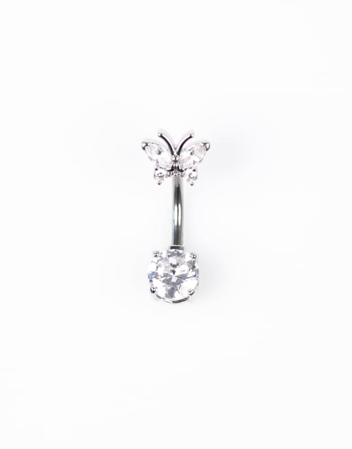 Lovisa - Piercing a barretta per ombelico color argento in titanio con dettagli in zirconia cubica 