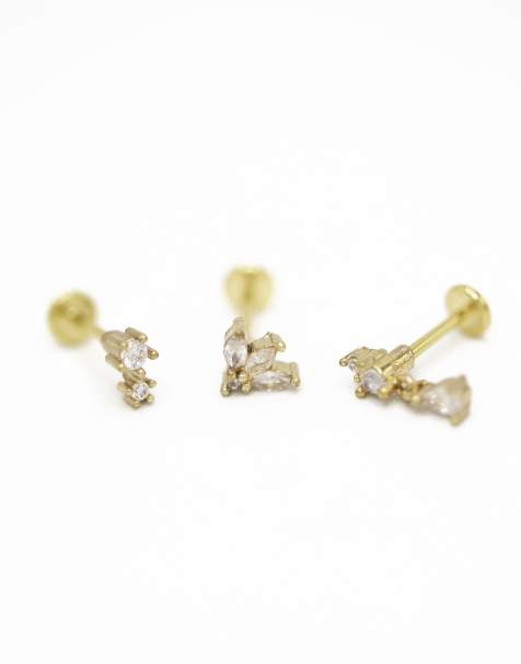 Lovisa - Piercing a bottone con parte posteriore piatta in acciaio chirurgico placcato oro con zirconia cubica triangolari - view 1