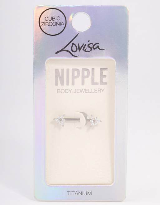 Lovisa - Piercing barre pour téton en titane avec pendant fleur orné de zircons cubiques - Argenté, 2 de 4