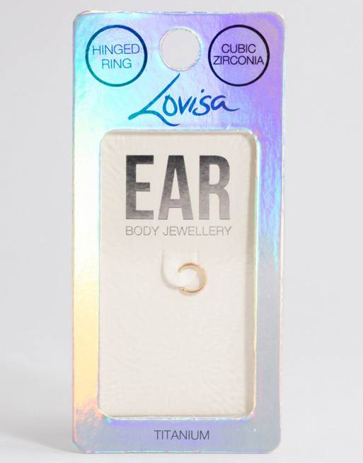 Lovisa - Piercing clicker da 6 mm in titanio dorato con zirconia cubica su una sola metà, 2 di 4