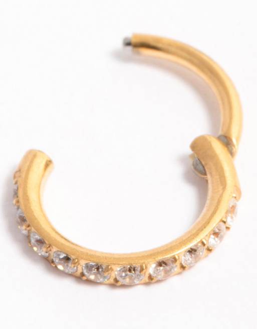 Lovisa - Piercing clicker da 6 mm in titanio dorato con zirconia cubica su una sola metà, 3 di 4