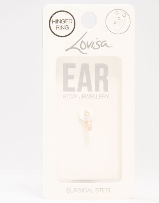 Lovisa - Piercing de aro dorado con circonitas de acero quirúrgico chapado en oro, 2 de 3