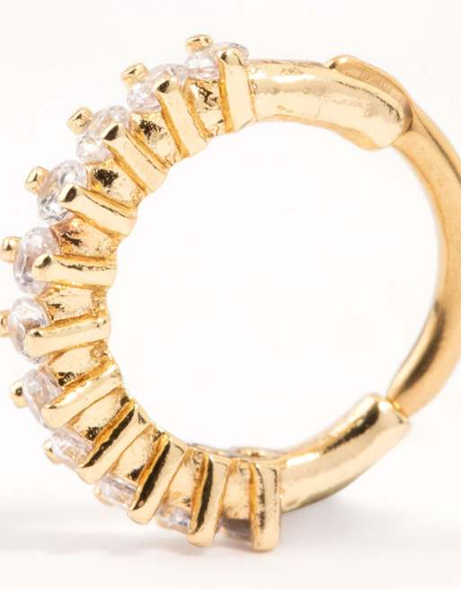 Lovisa - Piercing de aro dorado con circonitas de acero quirúrgico chapado en oro, 3 de 3