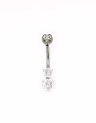Lovisa - Piercing de nombril banane en titane à zircons cubiques avec trois fleurs - Argenté