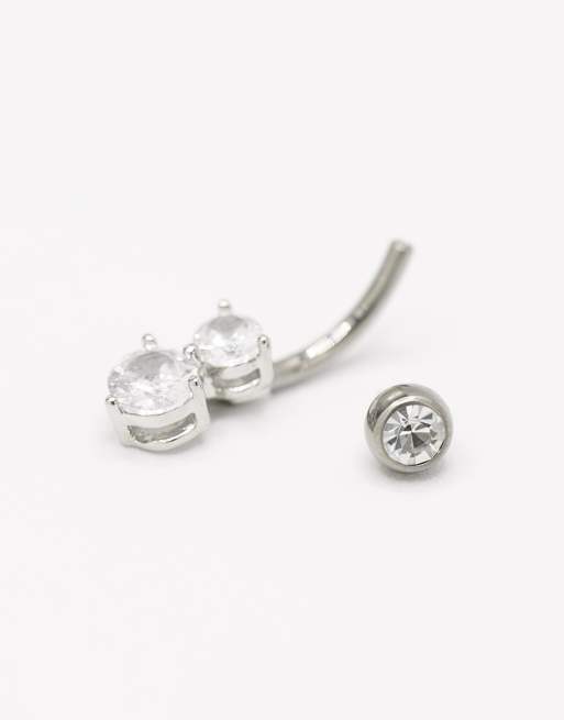 Lovisa - Piercing de nombril banane en titane à zircons cubiques avec trois fleurs - Argenté, 3 de 3