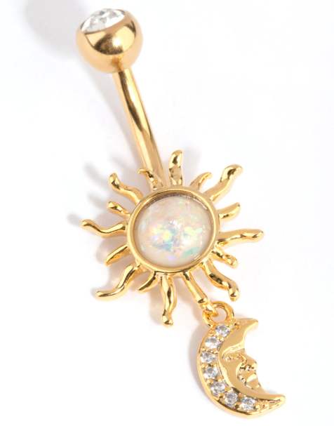 Lovisa - Piercing de nombril en acier chirurgical à pendant soleil et lune - Doré - view 1