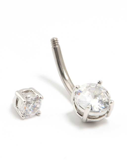 Lovisa - Piercing de nombril en acier chirurgical avec mini fleur et zircons cubiques taille moyenne - Argenté, 2 de 3