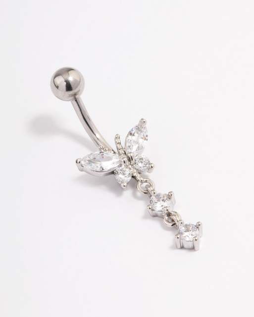 Lovisa - Piercing de nombril en acier chirurgical avec pendant orné de zircons cubiques - Argenté, 2 de 3
