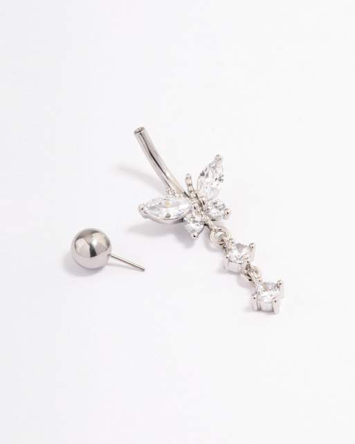 Lovisa - Piercing de nombril en acier chirurgical avec pendant orné de zircons cubiques - Argenté, 3 de 3