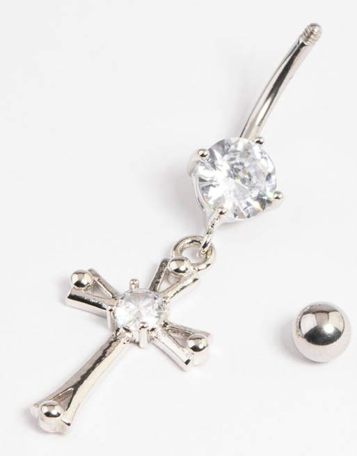 Lovisa - Piercing de nombril en acier chirurgical avec pendant orné de zircons cubiques - Argenté, 3 de 3