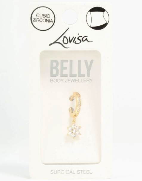 Lovisa - Piercing de nombril en acier chirurgical plaqué or avec fleur ornée de zircons cubiques - Doré - view 1