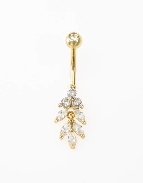 Lovisa - Piercing de nombril en acier chirurgical plaqué or avec pendant à cristaux taille marquise - Doré - view 1