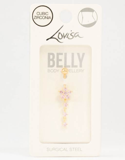 Lovisa - Piercing de nombril en acier chirurgical plaqué or avec pendentif fleur rond - Doré, 2 de 3
