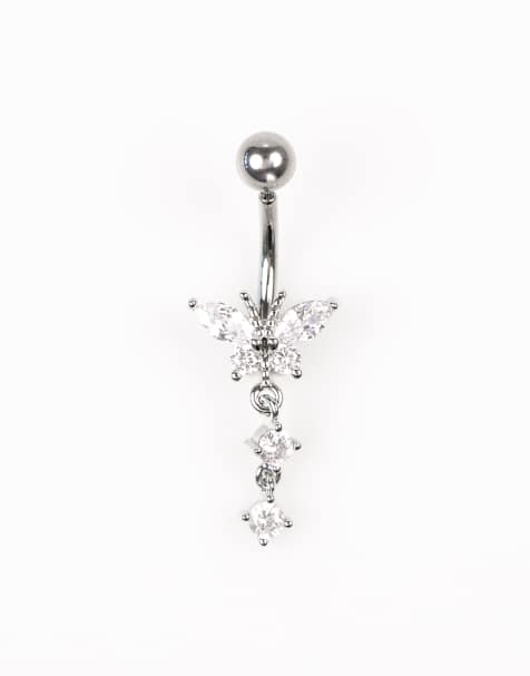 Lovisa - Piercing de nombril en titane avec papillons en zircon cubique - Argenté - view 1