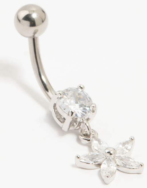 Lovisa - Piercing de nombril en titane avec pendant fleur ornée de zircons cubiques - Argenté, 2 de 3