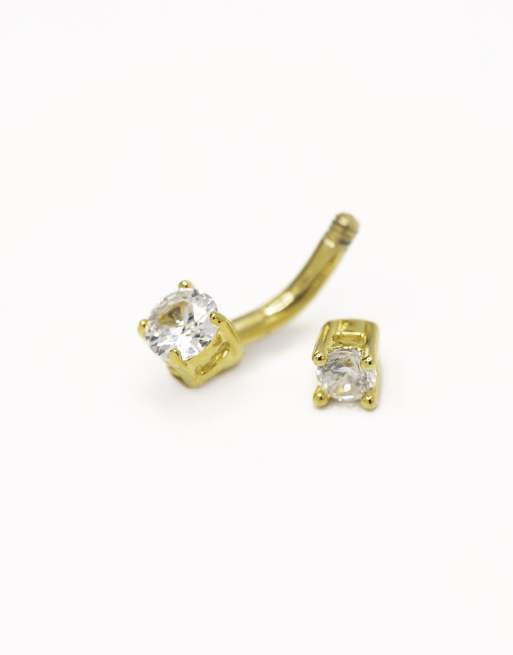 Lovisa - Piercing de nombril en titane plaqué or à mini double pierre ronde - Doré, 3 de 3