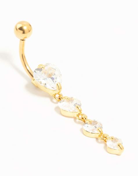 Lovisa - Piercing de nombril en titane plaqué or avec cœur orné de zircons cubiques - Doré - view 1