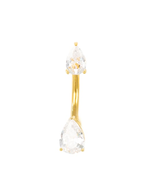 Lovisa - Piercing de nombril en titane plaqué or avec double ornement de zircons cubiques - Doré , 2 de 3