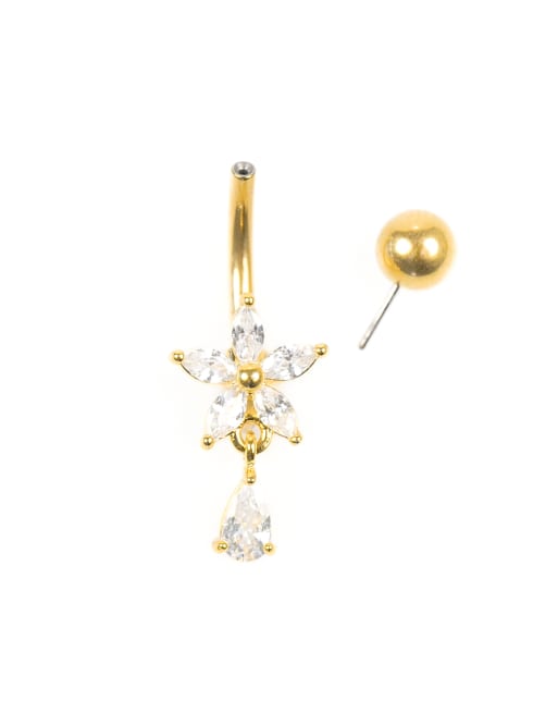 Lovisa - Piercing de nombril en titane plaqué or avec fleur ornée de zircons cubiques - Doré , 3 de 3