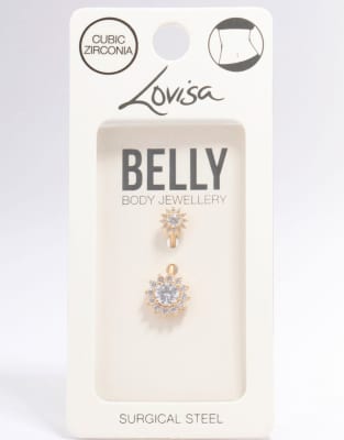 Lovisa - Piercing de nombril halo en acier chirurgical plaqué or à détail rond - Doré