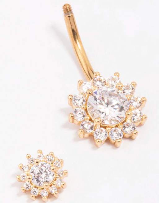 Lovisa - Piercing de nombril halo en acier chirurgical plaqué or à détail rond - Doré, 2 de 3