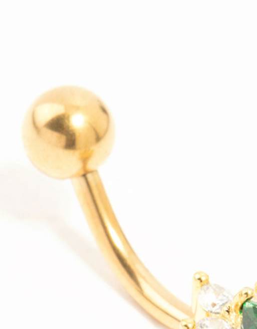 Lovisa - Piercing de nombril orné de zircons cubiques verts en titane plaqué or - Doré, 2 de 3