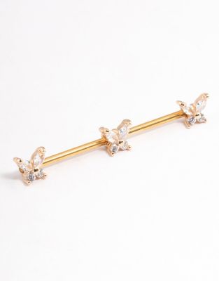 Lovisa - Piercing industriel en acier chirurgical plaqué or avec trois détails - Doré