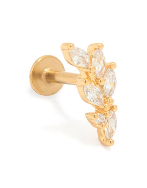 Lovisa - Piercing motif feuille à arrière plat en titane plaqué or avec zircons cubiques - Doré - view 1