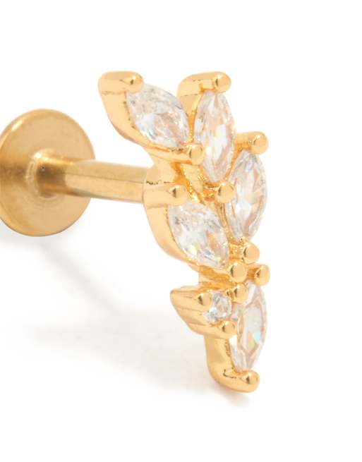 Lovisa - Piercing motif feuille à arrière plat en titane plaqué or avec zircons cubiques - Doré, 2 de 3