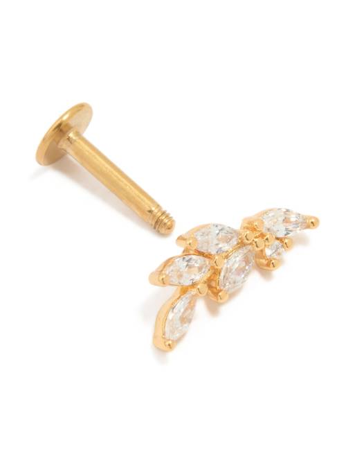 Lovisa - Piercing motif feuille à arrière plat en titane plaqué or avec zircons cubiques - Doré, 3 de 3