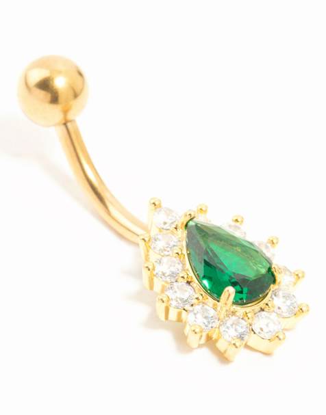 Lovisa - Piercing para el ombligo dorado de titanio chapado en oro con circonita verde puntiaguda - view 1