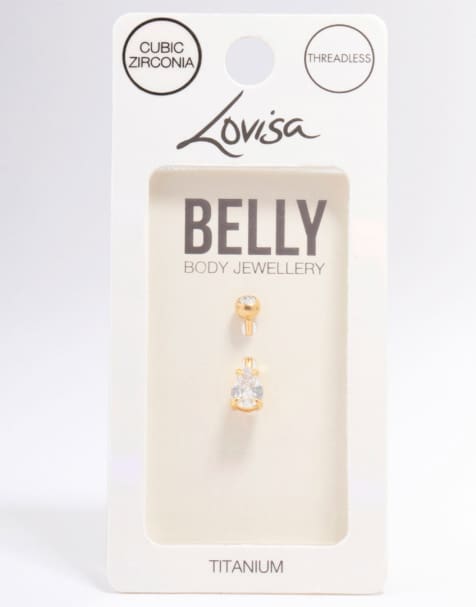 Lovisa - Piercing para el ombligo dorado de titanio chapado en oro con diseño biselado de circonitas - view 1
