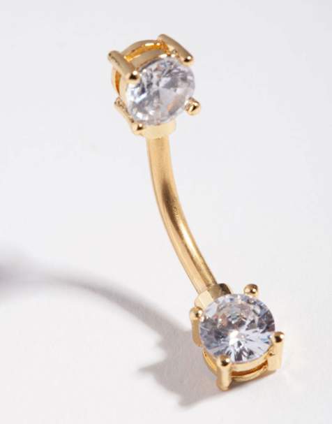 Lovisa - Piercing para el ombligo dorado de titanio con diseño cuadrado de dos circonitas - view 1
