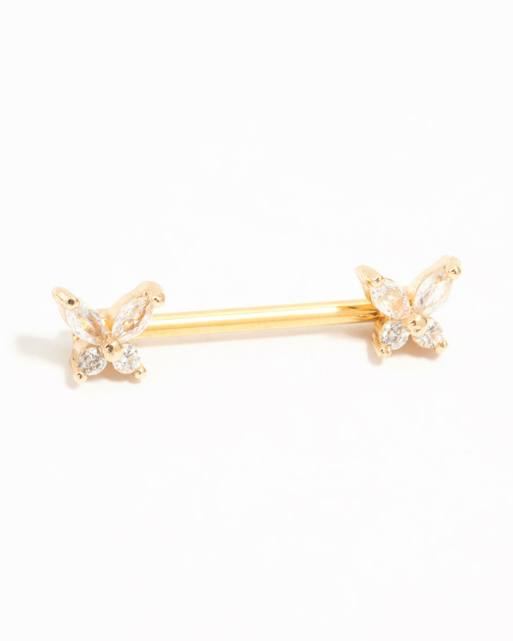 Lovisa - Piercing per capezzoli a barretta in titanio placcato oro con zirconia cubica, 2 di 3