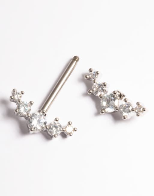 Lovisa - Piercing per capezzoli argentato con strass in titanio, 4 di 4