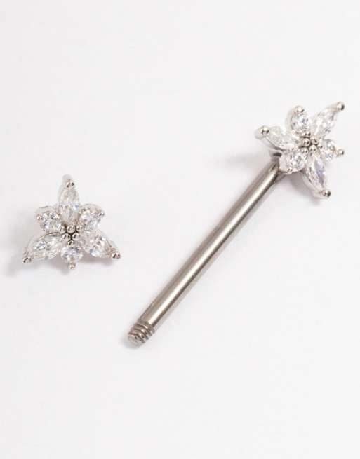 Lovisa - Piercing per capezzolo in titanio argentato con fiore con zirconia cubica, 4 di 4