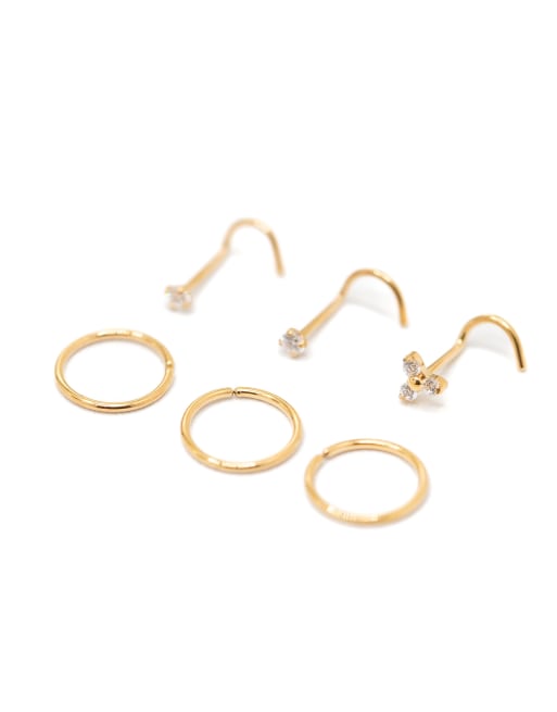 Lovisa - Piercing per il naso a bottone in titanio color oro con strass