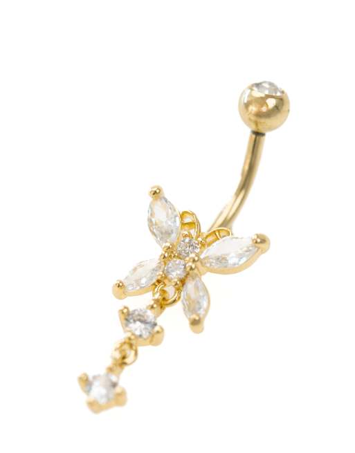 Lovisa - Piercing per l'ombelico a barretta in acciaio chirurgico placcato oro con cristalli , 2 di 3
