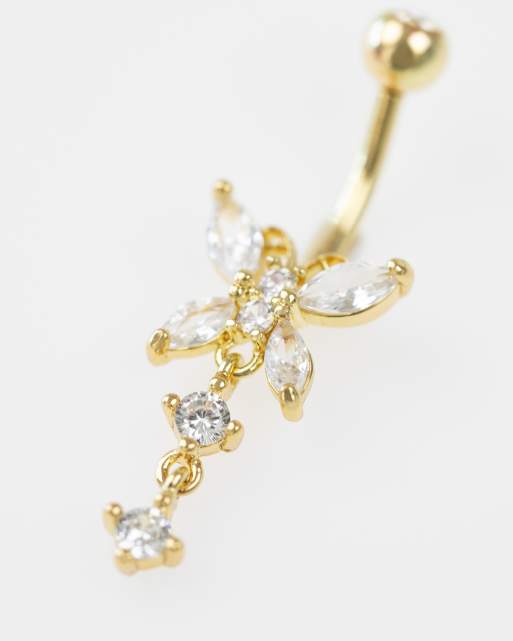 Lovisa - Piercing per l'ombelico a barretta in acciaio chirurgico placcato oro con cristalli , 2 di 3