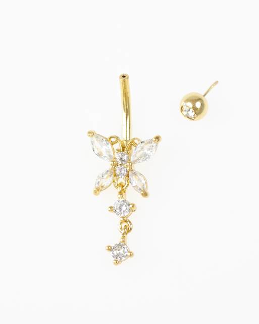 Lovisa - Piercing per l'ombelico a barretta in acciaio chirurgico placcato oro con cristalli , 3 di 3